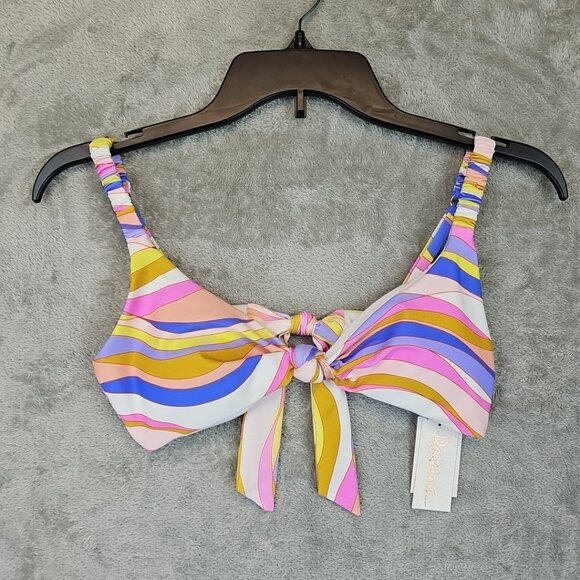 Raisins Jamaica Printed Knot-Front Bikini Top Juniors Size S Multicolor Abstract - Picture 3 of 7